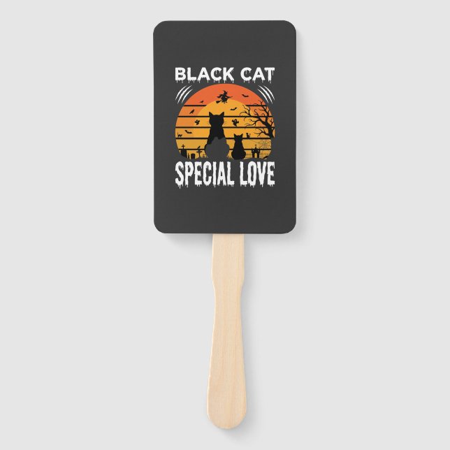 Éventail Spécial Chat Noir Halloween Amour Design Gothique (Devant)