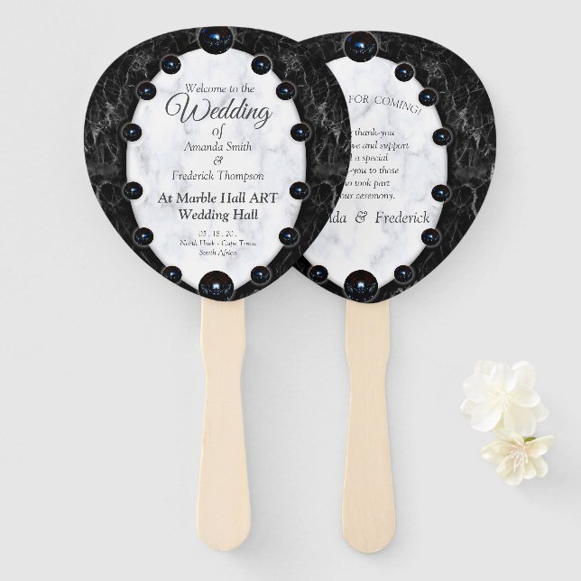 Éventail Sphères de marbre blanc et noir opulentes (Devant et derrière)
