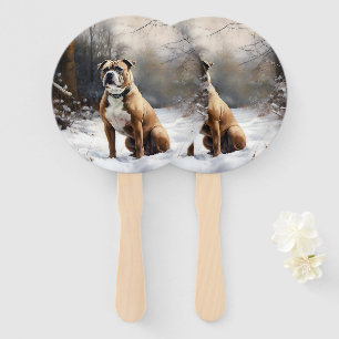 Éventail Staffordshire Bull Terrier Qu'il neige Noël