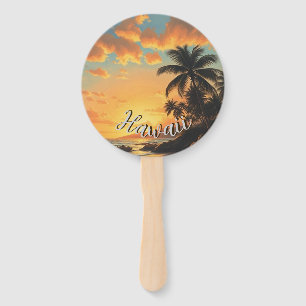 Éventail Style Vintage Hawaïen Voyage Côte Mer Coucher de s