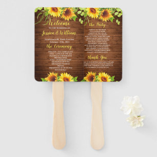 Éventail Sunflower de bois Programme de mariage rustique de