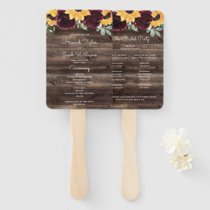 Éventail Sunflower et Rose Rustic Wood Wedding Program