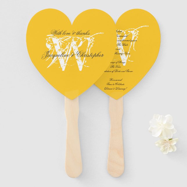 Éventail Sunny Yellow & White Chic Monogramme Programme de  (Devant et derrière)