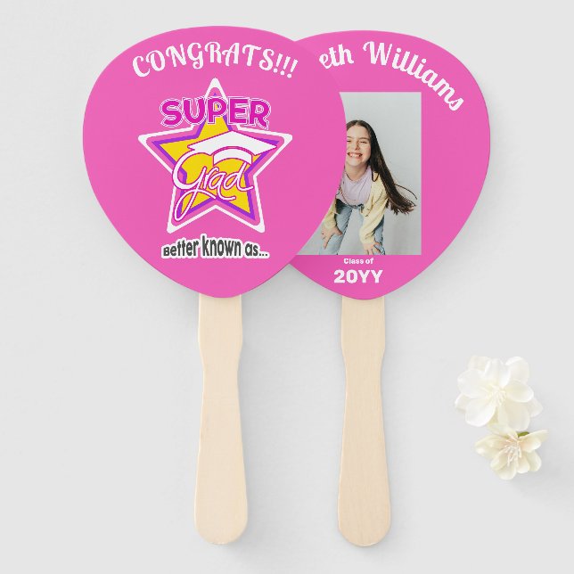 Éventail Super Grad Paddle Pink Editable Nom photo Année (Devant et derrière)