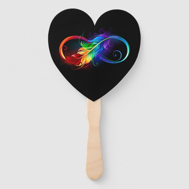 Éventail Symbole d'infini avec plume arc-en-ciel (Devant)