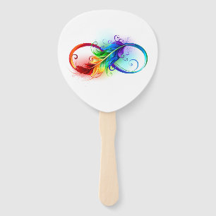 Éventail Symbole d'infini avec plume arc-en-ciel