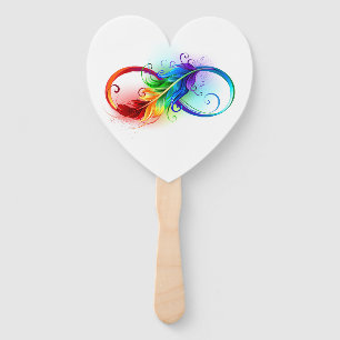 Éventail Symbole d'infini avec plume arc-en-ciel