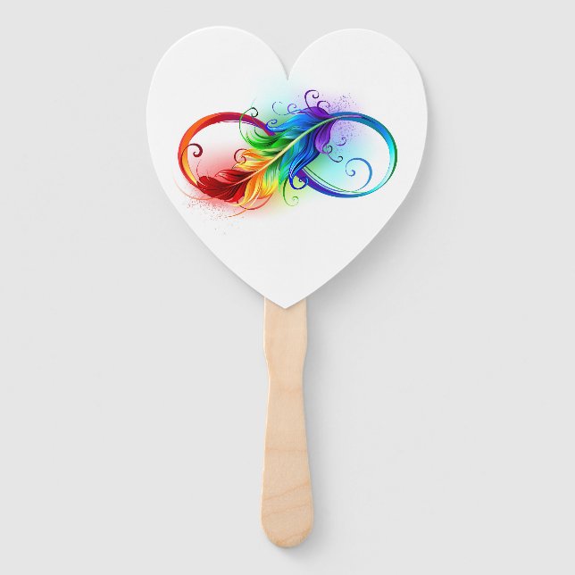 Éventail Symbole d'infini avec plume arc-en-ciel (Devant)