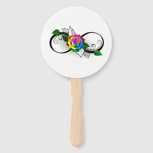Éventail Symbole d'infini avec Rose arc-en-ciel (Devant)