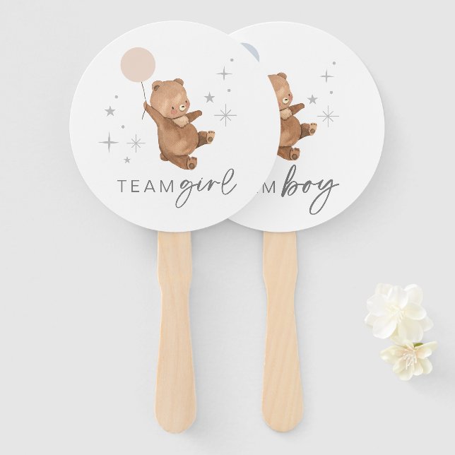 Éventail Teddy Bear Balloon Genre Reveal - Ventilateur (Devant et derrière)