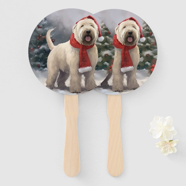 Éventail Tenter Wheaten dans la neige Noël (Devant et derrière)