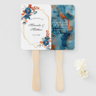 Éventail Terracotta Marine Bleu Mariage géométrique Merci