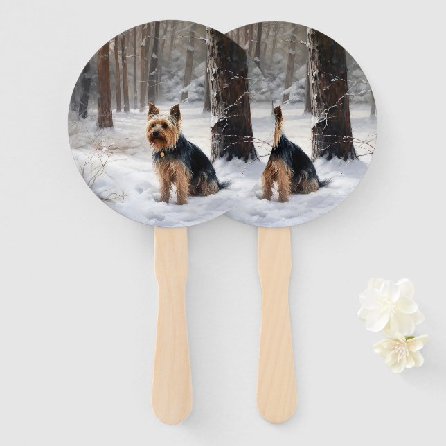 Éventail Terrier Soyeux Qu'il neige Noël (Devant et derrière)