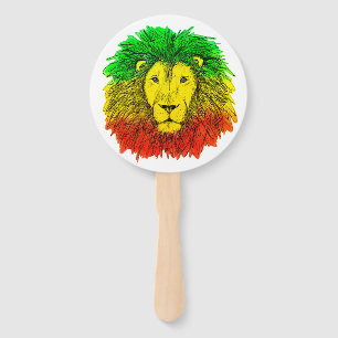 Éventail Tête de lion rasta rouge jaune vert dessin Jamaïqu