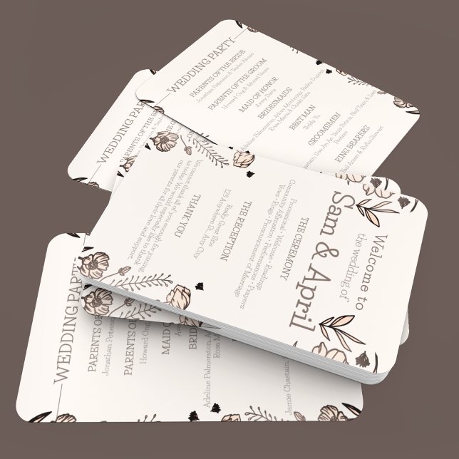 Éventail Thème Brown Floral Mariage (Wedding program details in a hand fan suitable for outdoor weddings )