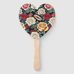 Éventail Thème de mariage avec des roses et des alliances