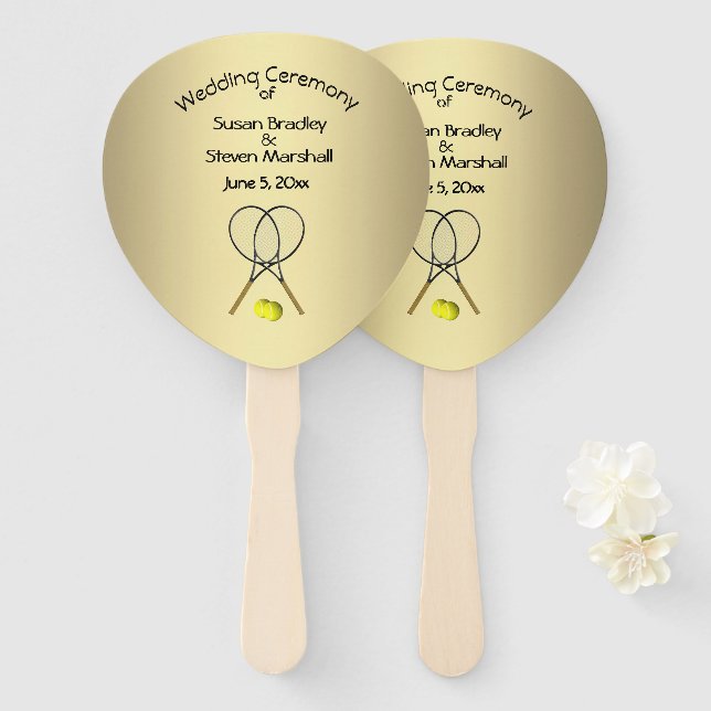 Éventail Thème de tennis Mariage Gold Hand Fan (Devant et derrière)