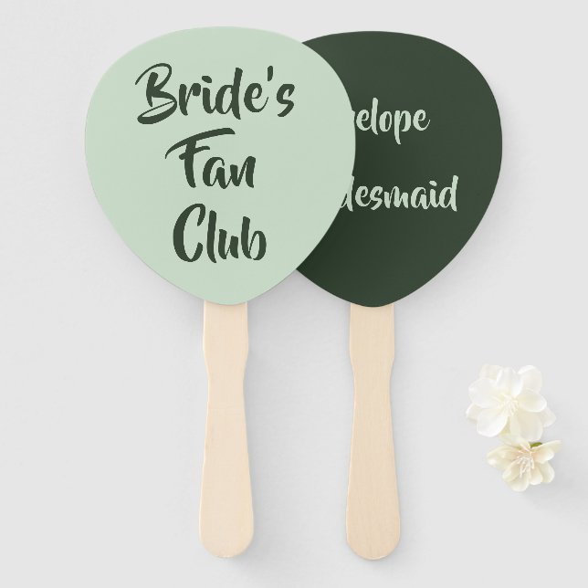Éventail Thème de verdure Mariée Fan Club Bridesmaid Nom (Devant et derrière)