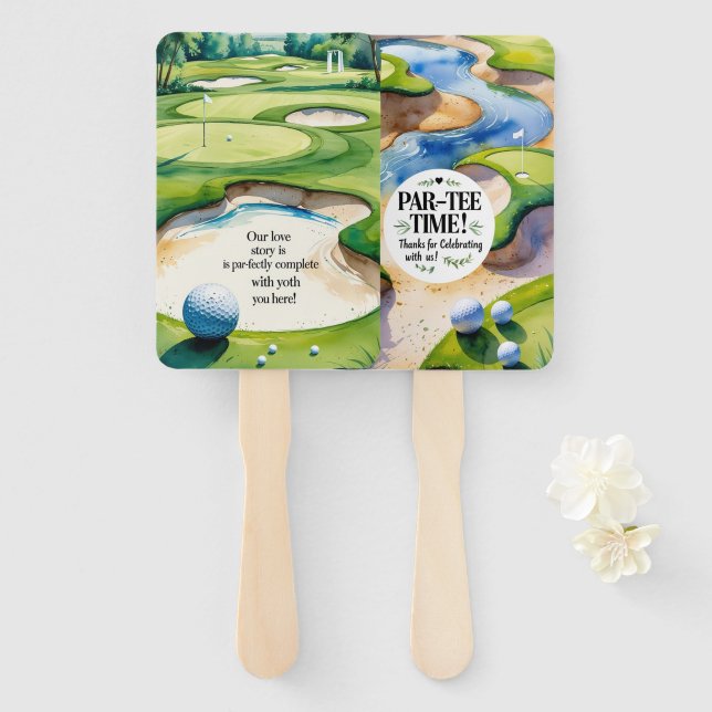 Éventail Thème Mariage de golf (Devant et derrière)