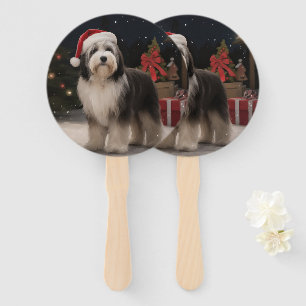 Éventail Tibétain Terrier Chien dans la neige Noël