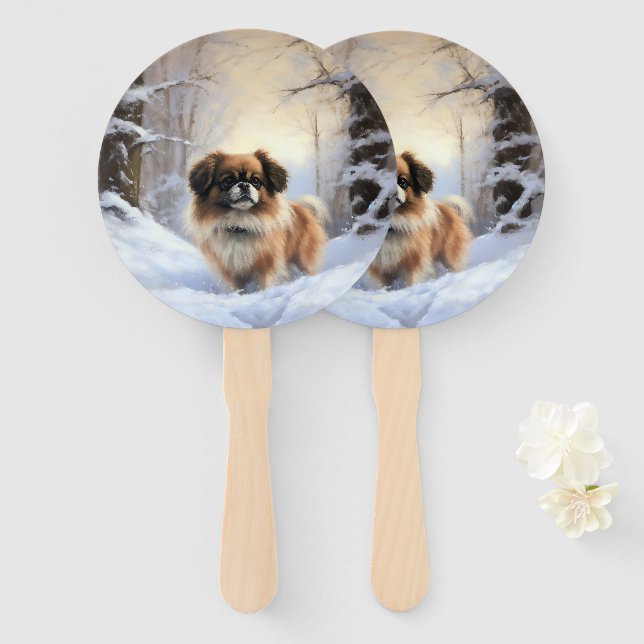 Éventail Tibetan Spaniel Qu'il neige Noël  (Devant et derrière)