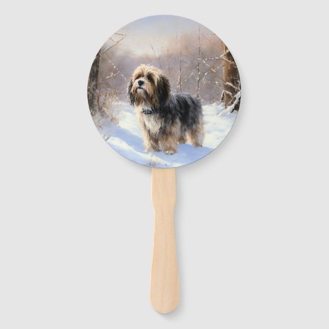 Éventail Tibetan Terrier Qu'il neige Noël  (Devant)