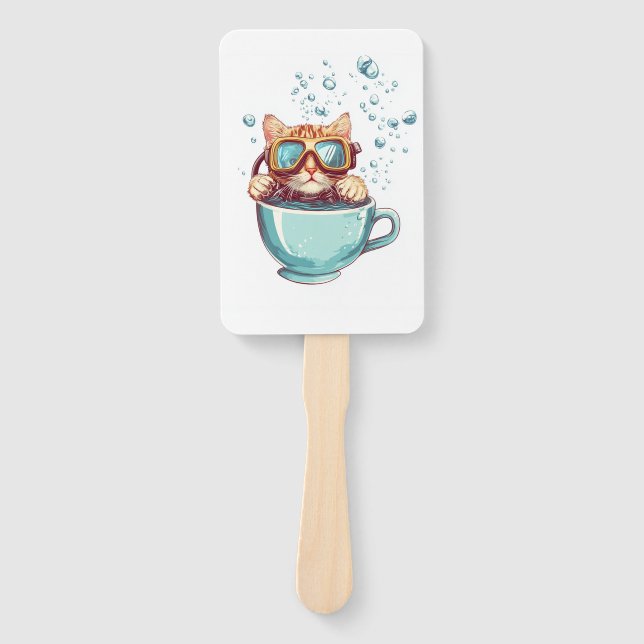 Éventail Tiny Diver Cat � Funny Scuba Kitty Tea Lover (Devant)