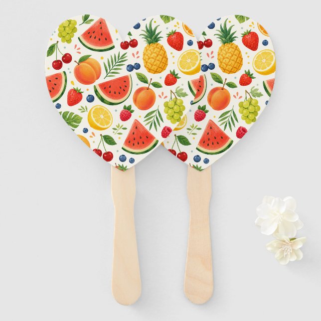 Éventail Tissu à motif de fruits d'été | Pastèque tropicale (Devant et derrière)