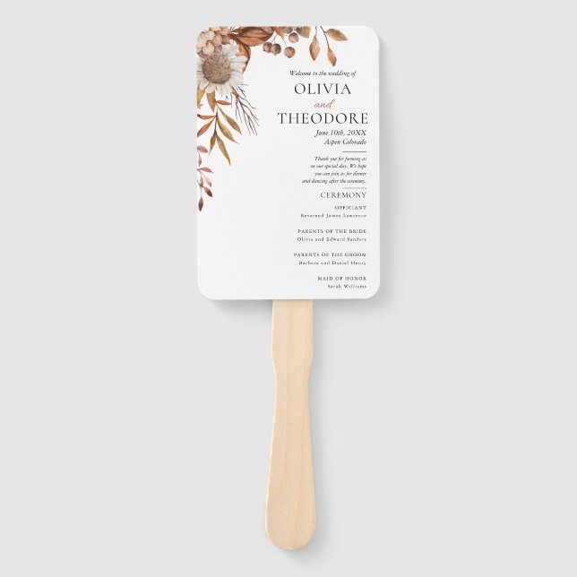 Éventail Tomber amoureux | Boho Flowers Programme de mariag (Devant)