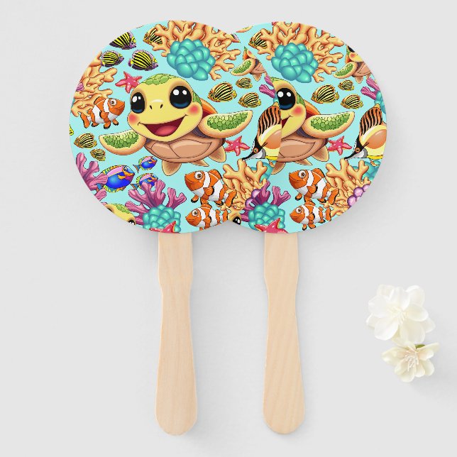 Éventail Tortue de mer Bébé joyeux et joli caractère Bumper (Devant et derrière)