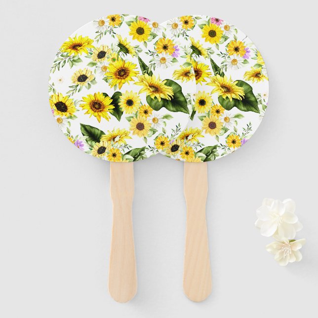 Éventail Tournesol d'aquarelle 7 (Devant et derrière)