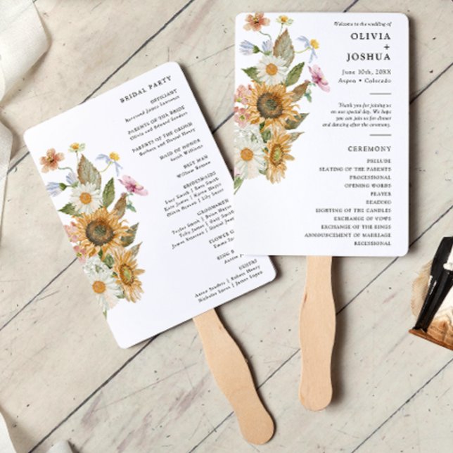 Éventail Tournesol élégant (Elegant Sunflower Wildflower Watercolor Hand Fan by Painted Paperie
)