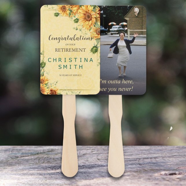 Éventail Tournesol Elegant Watercolor Retraite Party (Sunflower Elegant Watercolor Retirement Party Hand Fan)