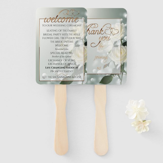 Éventail Trois Roses Blanches/Triage Or (Devant et derrière)