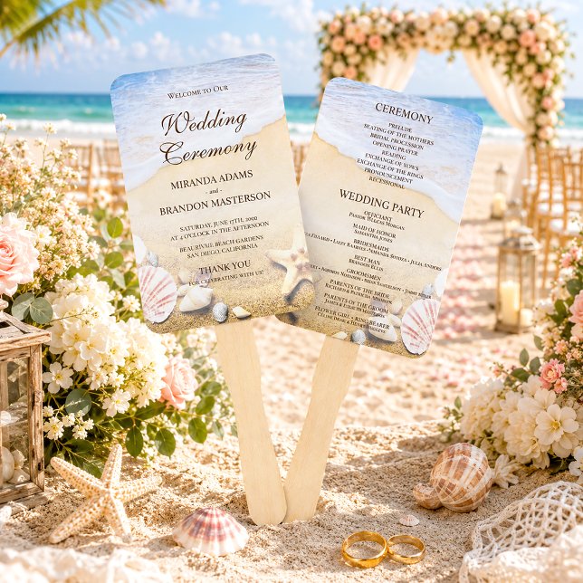 Éventail Tropical Starfish Shells Beach Wedding Programme V (Créateur téléchargé)