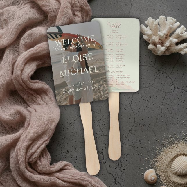Éventail Tropical Sunset Island Wedding Photo Program Fan (Tropical Sunset Island Wedding Photo Program Fan
)