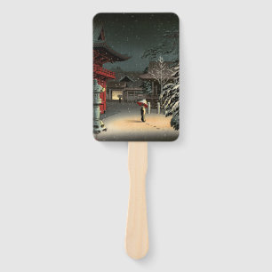 Éventail Tsuchiya Koitsu - Neige au temple de Nezu