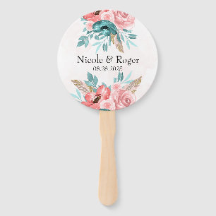 Éventail Turquoise et Coral Peony Flower Mariage personnali
