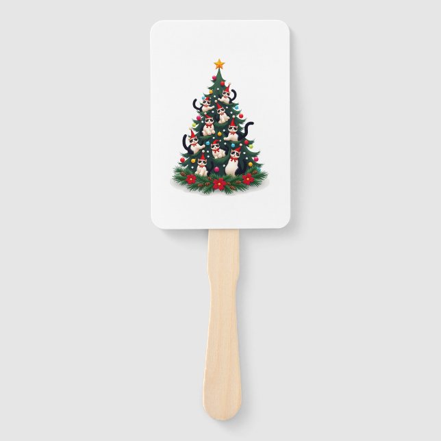 Éventail Tuxedo Cat Christmas Tree Tuxedo Cat Lights Xmas M (Devant)