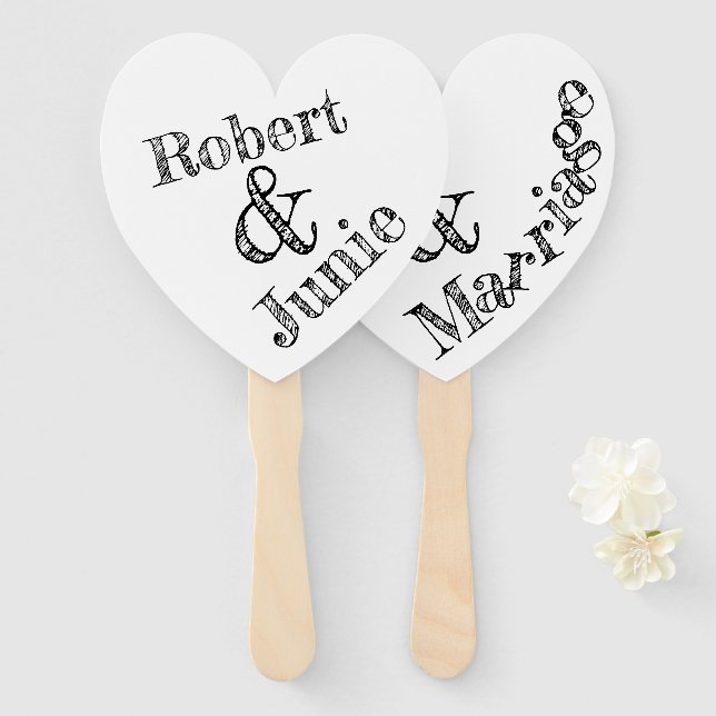 Éventail Typographie Whimsical Amour & Mariage Personnalisé (Devant et derrière)