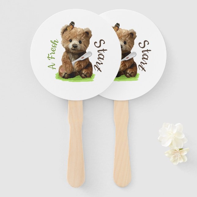 Éventail Un ours en peluche marron mignon  (Devant et derrière)