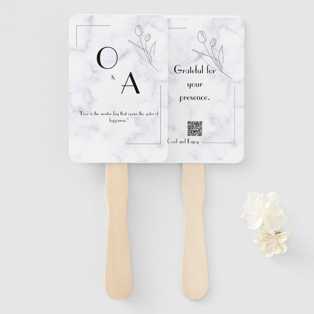 Éventail Ventilateur à main marbré élégant pour Fête des ma (Devant et derrière)