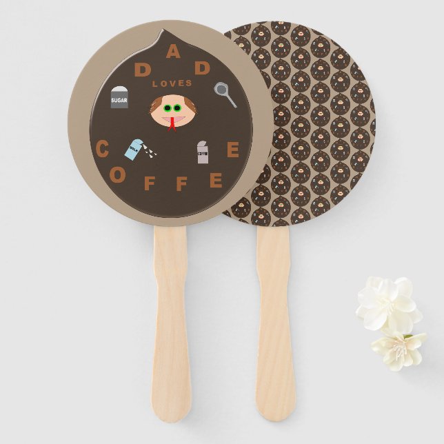 Éventail Ventilateur à main Papa drôle monstre aime le café (Devant et derrière)