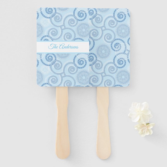 Éventail Ventilateur à pédales bleu perles (Devant et derrière)