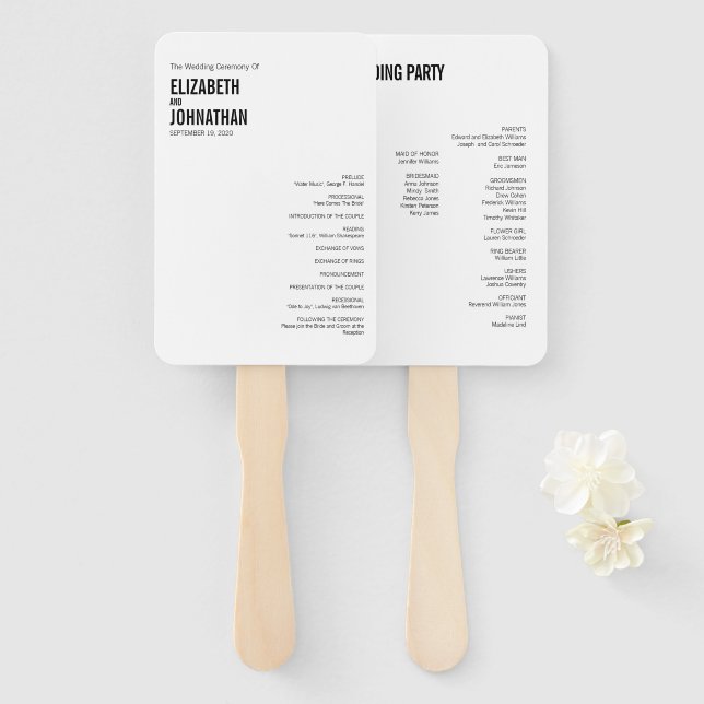 Éventail Ventilateur du programme de mariage de typographie (Devant et derrière)