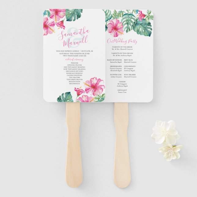 Éventail Ventilateur du programme de mariage des fleurs d'H (Devant et derrière)