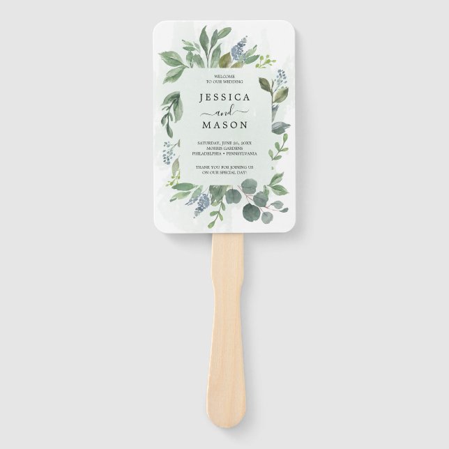 Éventail Ventilateur du programme de mariage Dusty Blue Euc (Devant)