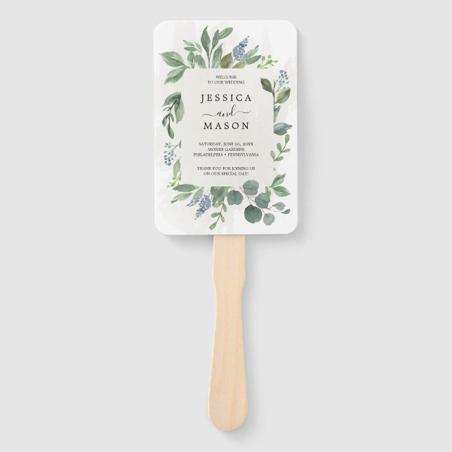 Éventail Ventilateur du programme de mariage Dusty Blue Euc (Devant)