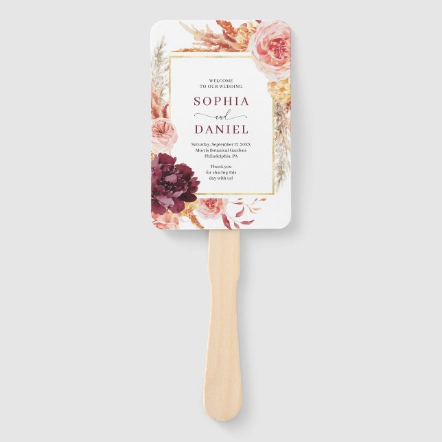 Éventail Ventilateur du programme de mariage en herbe Boho  (Devant)