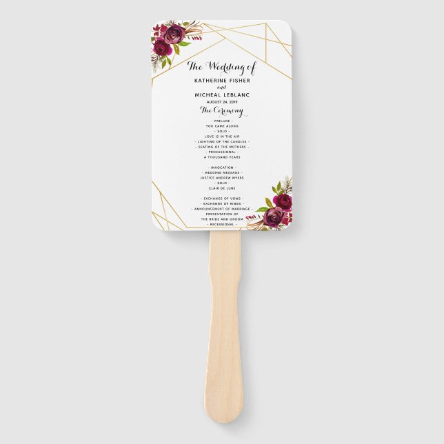 Éventail Ventilateur du programme de mariage floral de Bour (Devant)